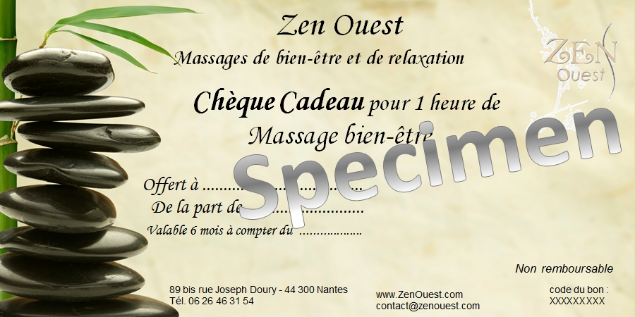 Chèque cadeau pour un massage ayurvédique femme enceinte duo à Zen Ouest,  Nantes (44)